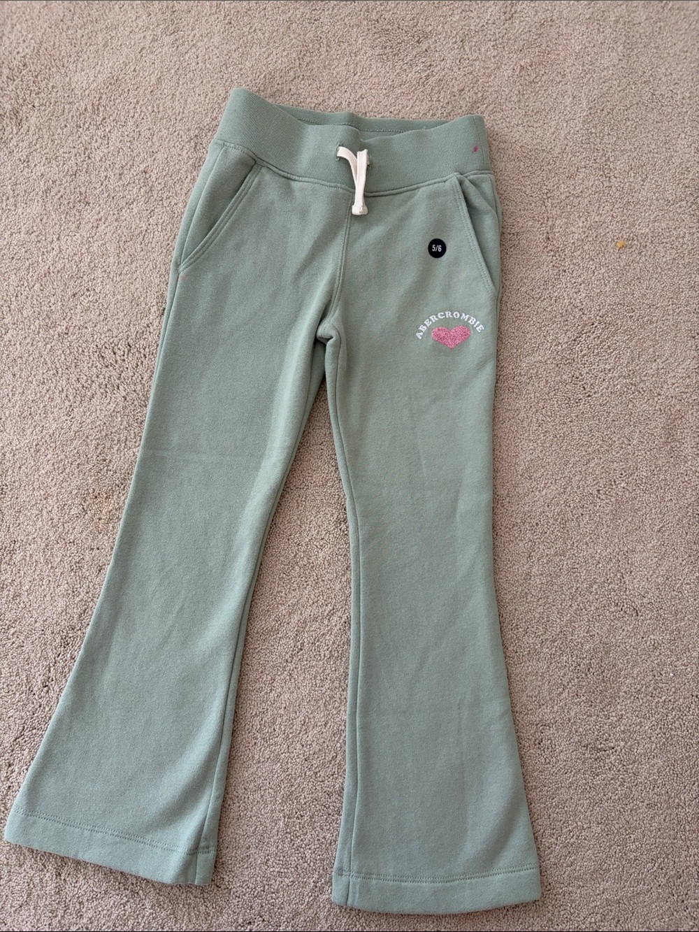 Abercrombie & Fitch Sage Green Kids Sweatpants with Pink Heart